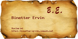 Binetter Ervin névjegykártya